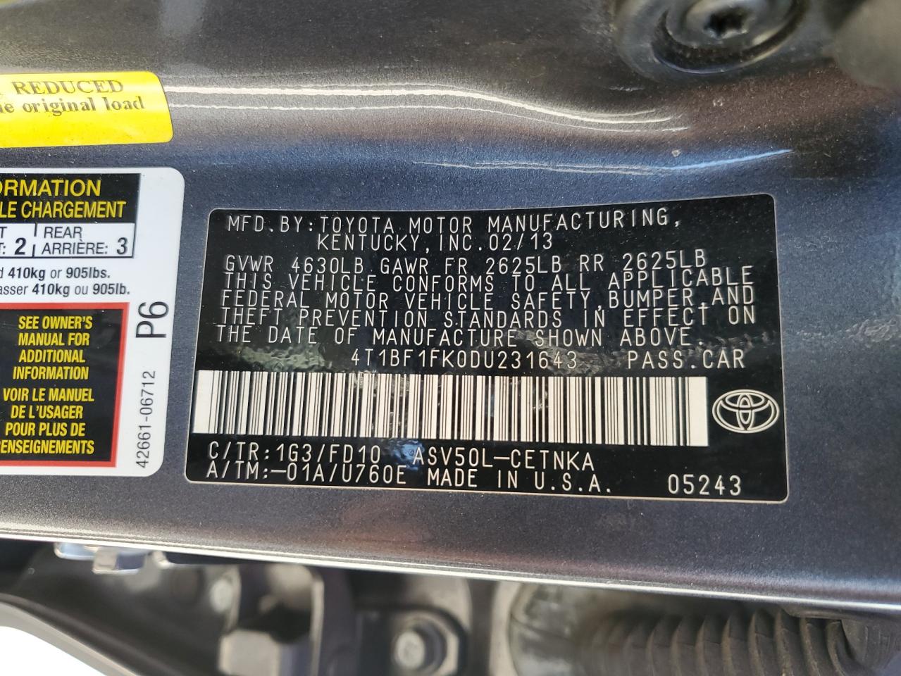 4T1BF1FK0DU231643 2013 Toyota Camry L