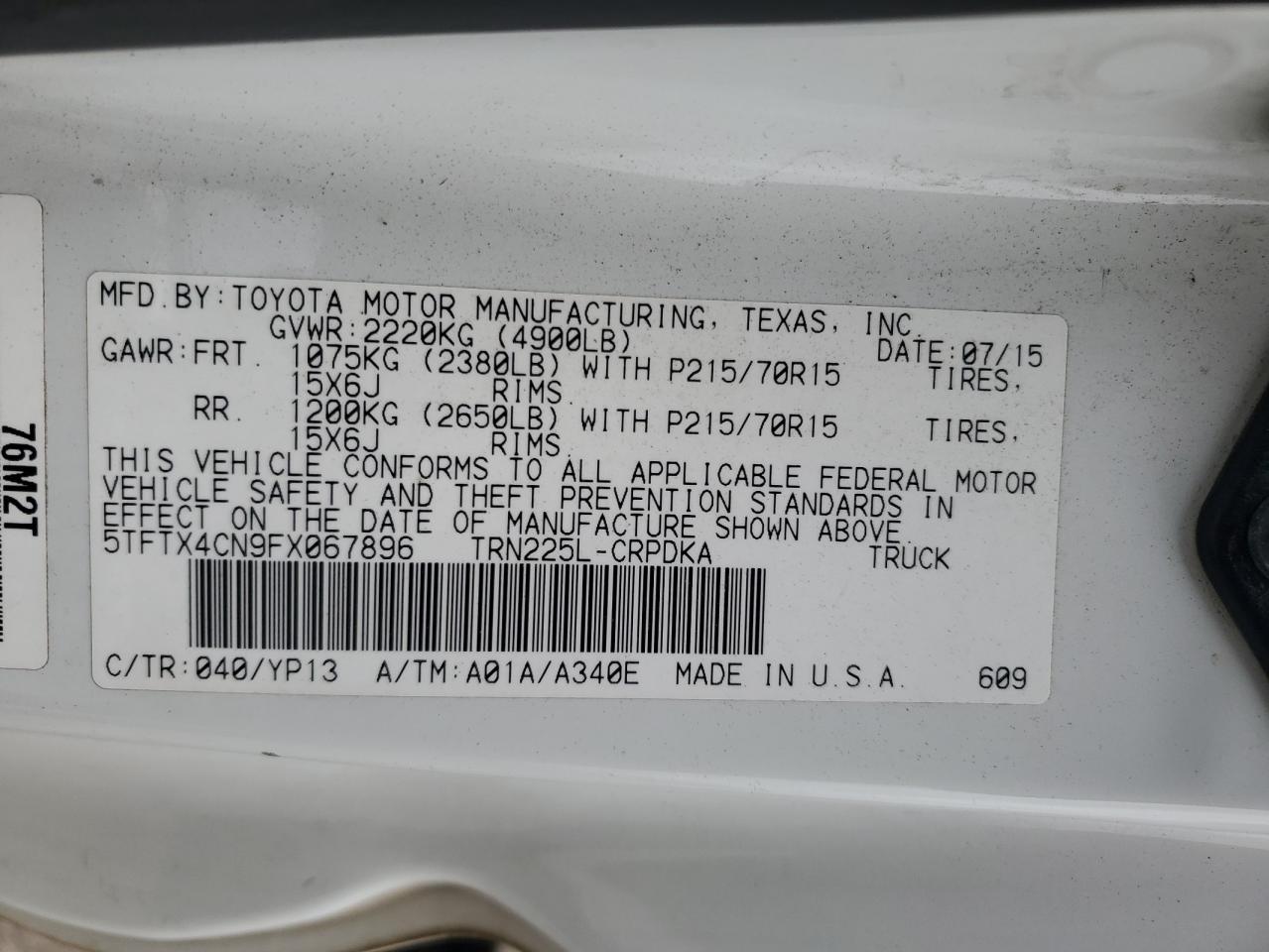 5TFTX4CN9FX067896 2015 Toyota Tacoma Access Cab