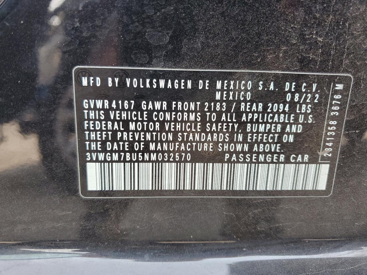 3VWGM7BU5NM032570 2022 Volkswagen Jetta Sel