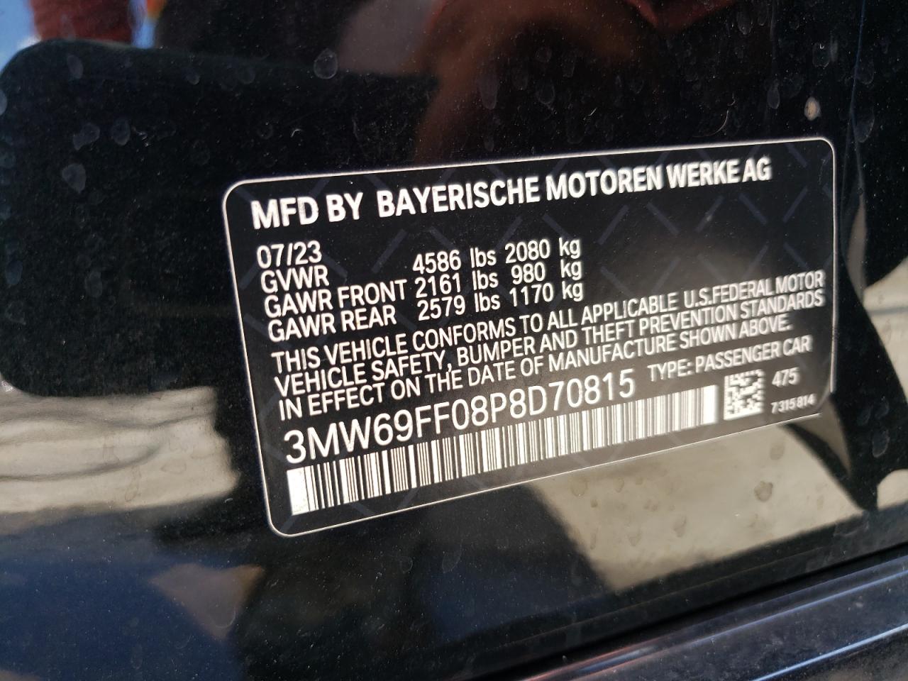 2023 BMW 330I VIN: 3MW69FF08P8D70815 Lot: 71497524