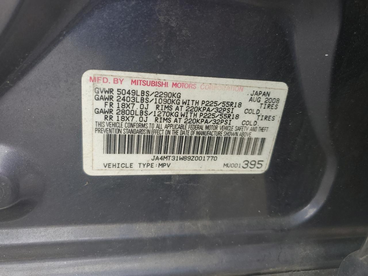 JA4MT31W89Z001770 2009 Mitsubishi Outlander Se