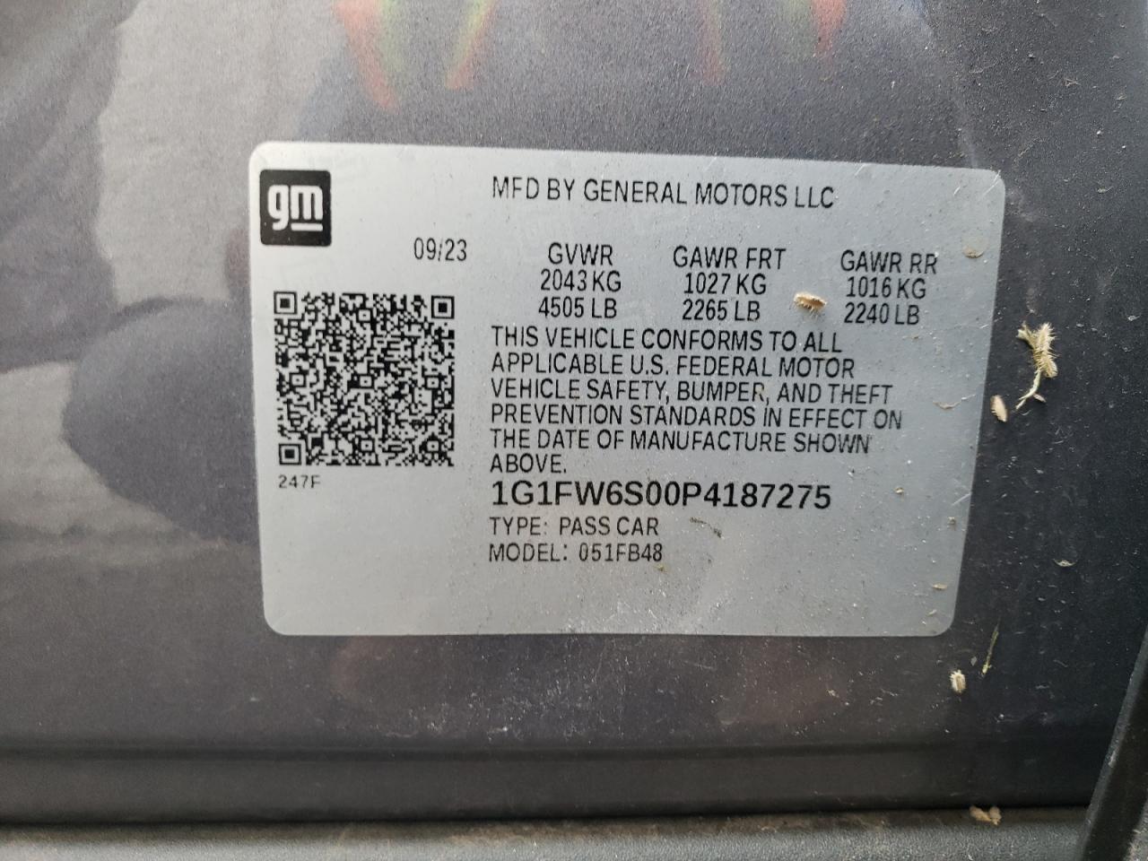 1G1FW6S00P4187275 2023 Chevrolet Bolt Ev 1Lt