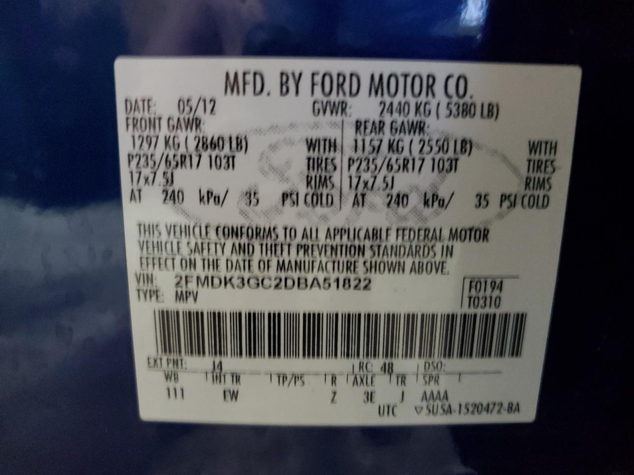 2FMDK3GC2DBA51822 2013 Ford Edge Se