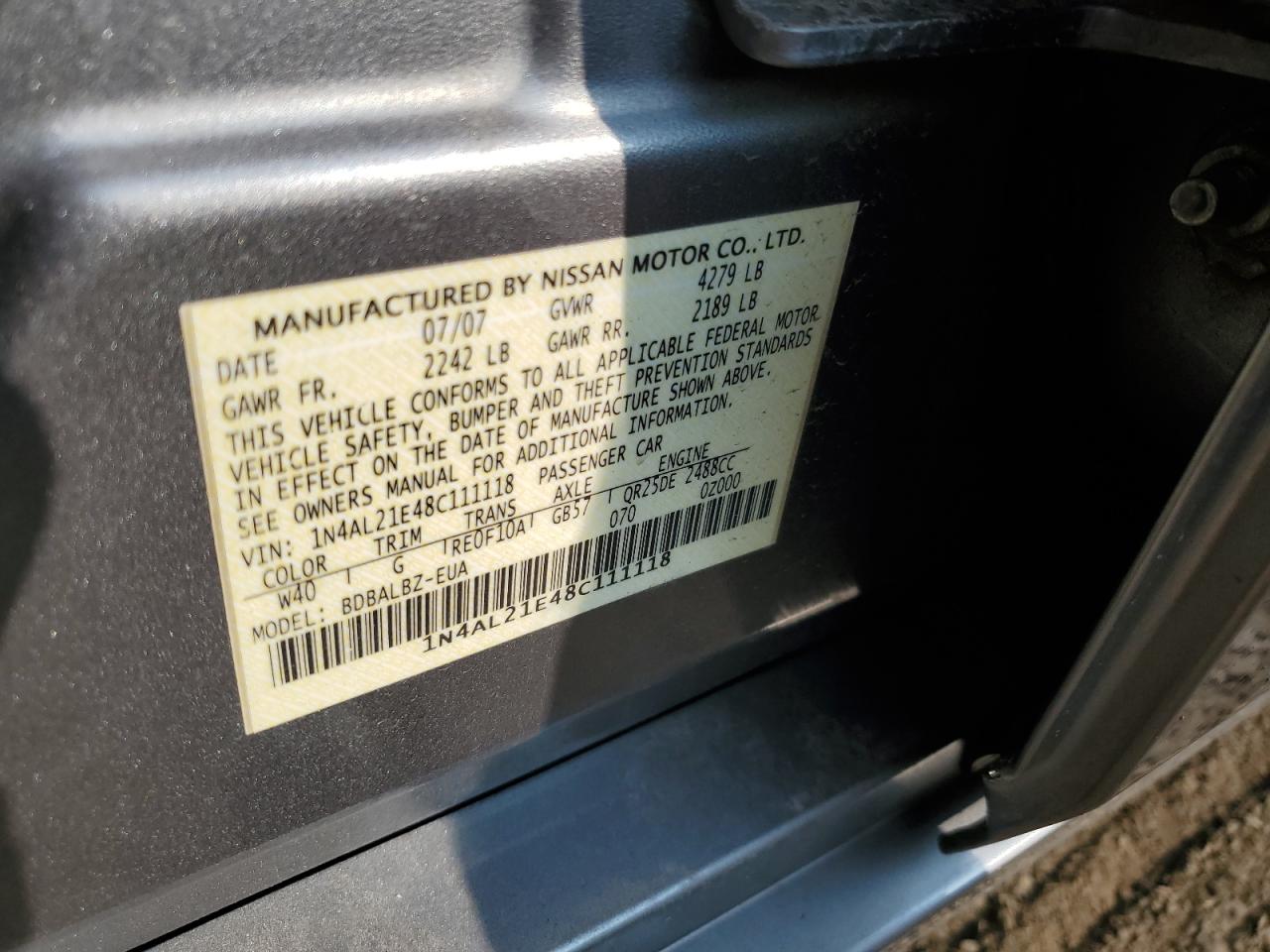 1N4AL21E48C111118 2008 Nissan Altima 2.5