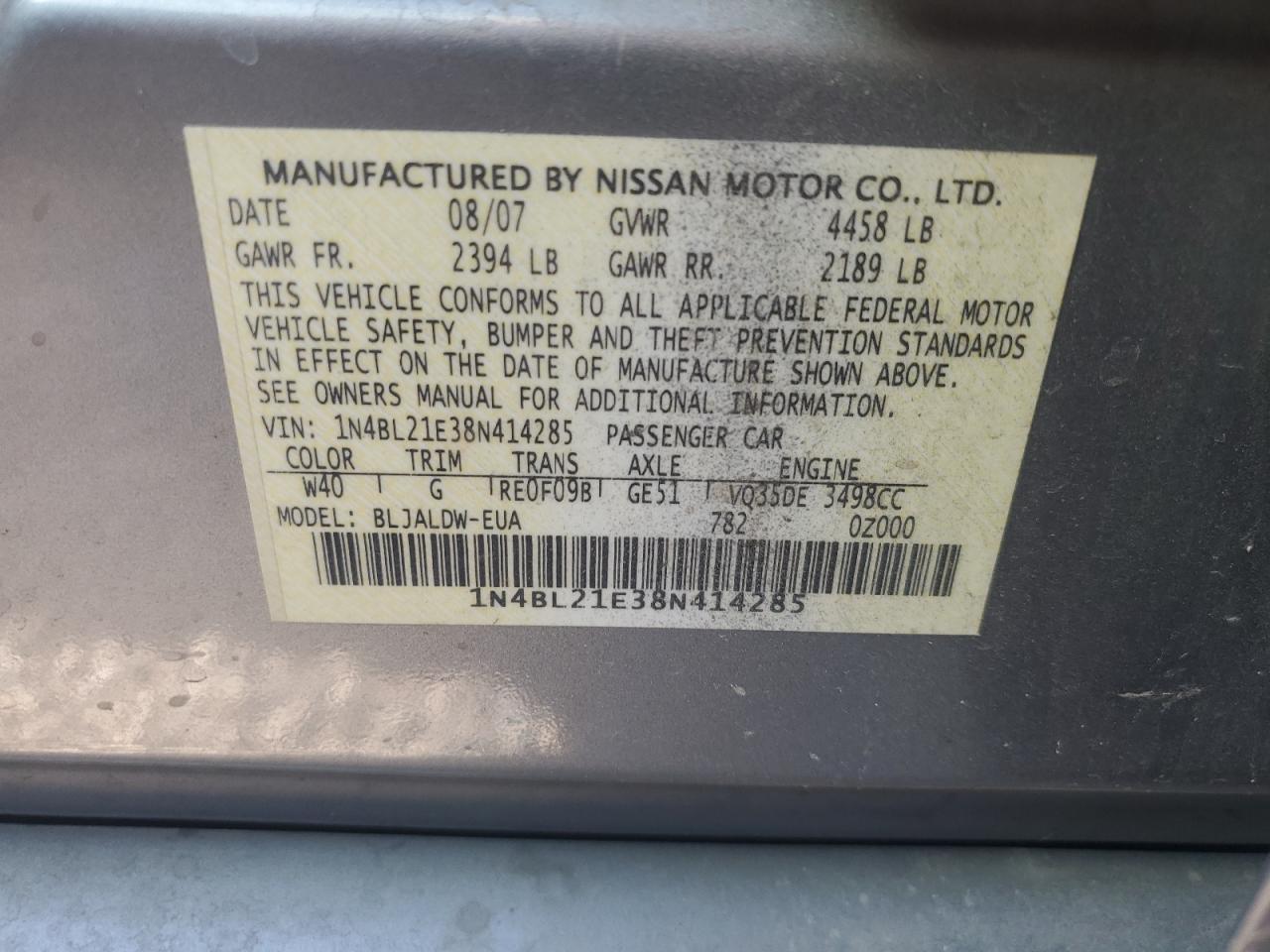 1N4BL21E38N414285 2008 Nissan Altima 3.5Se