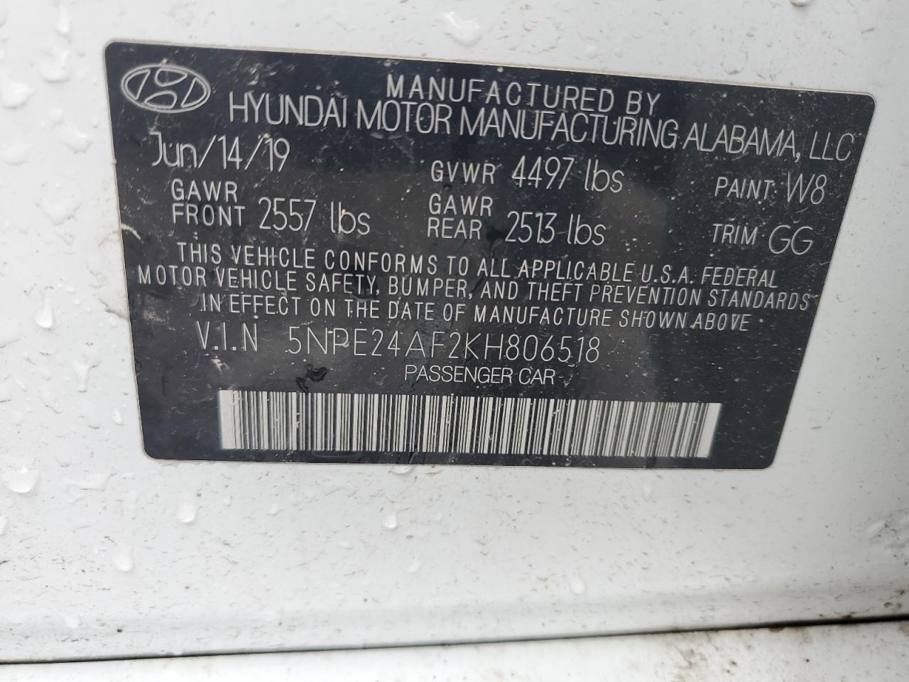 5NPE24AF2KH806518 2019 Hyundai Sonata Se