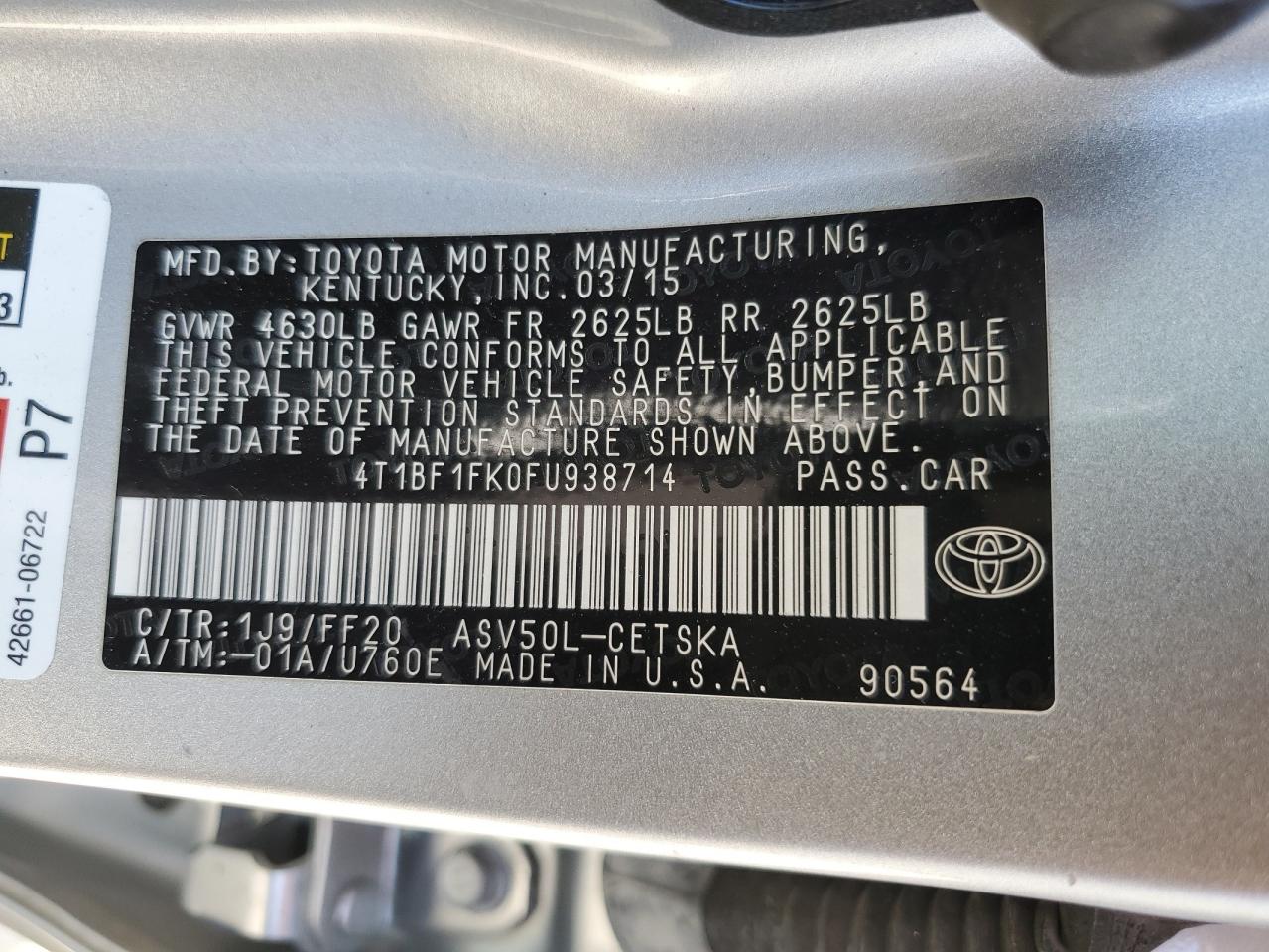 4T1BF1FK0FU938714 2015 Toyota Camry Le