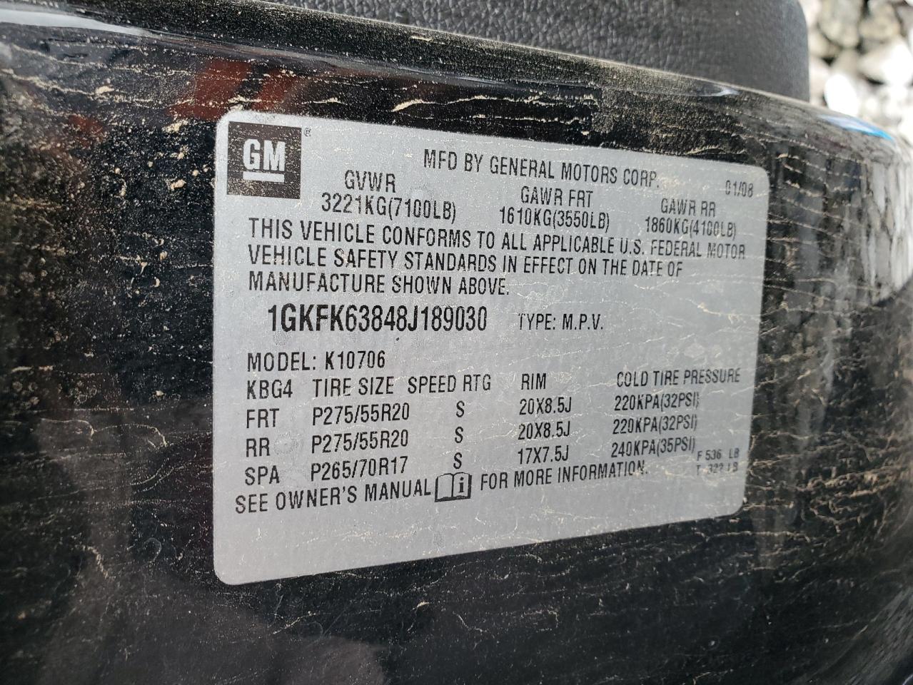 1GKFK63848J189030 2008 GMC Yukon Denali