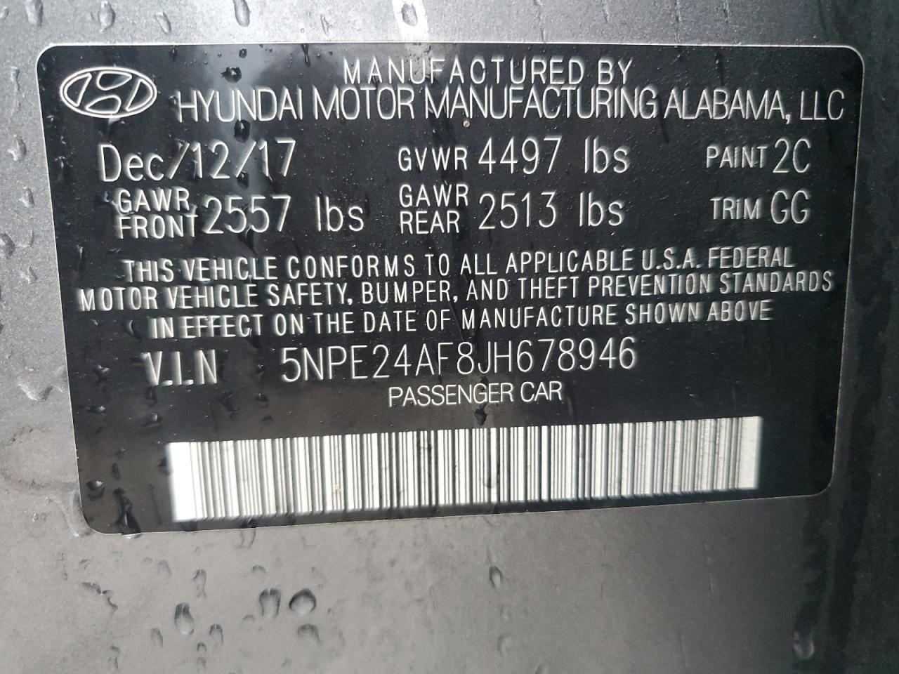 5NPE24AF8JH678946 2018 Hyundai Sonata Se