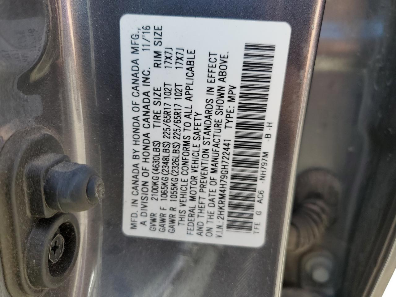 2HKRM4H79GH722441 2016 Honda Cr-V Exl