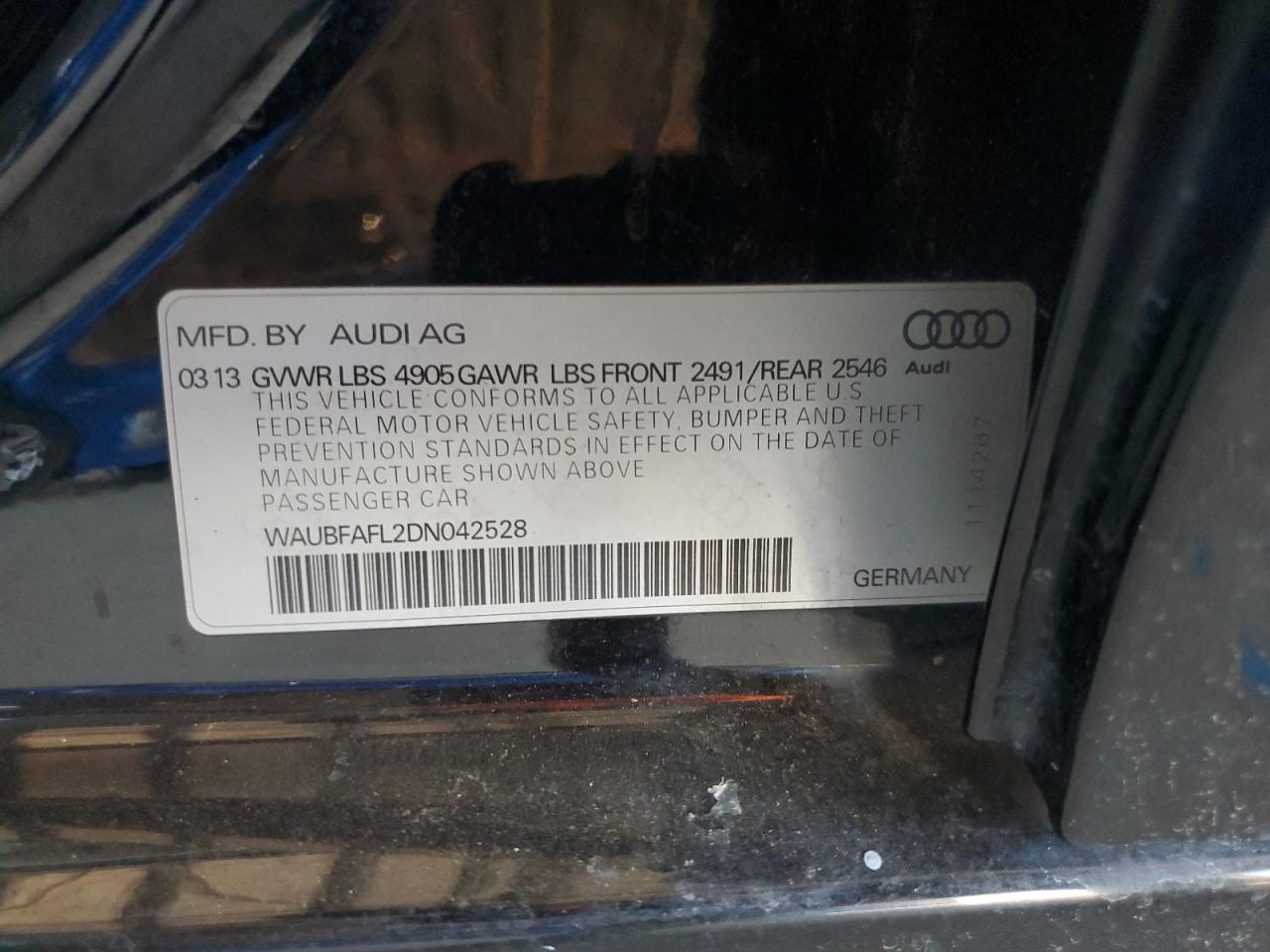 2013 Audi A4 Premium VIN: WAUBFAFL2DN042528 Lot: 70451954