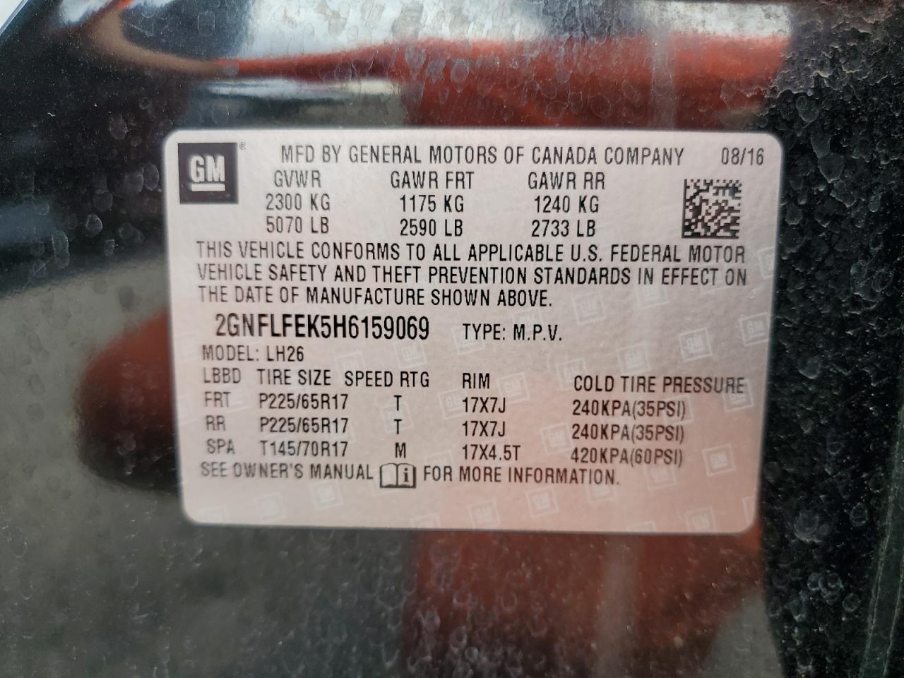 2GNFLFEK5H6159069 2017 Chevrolet Equinox Lt