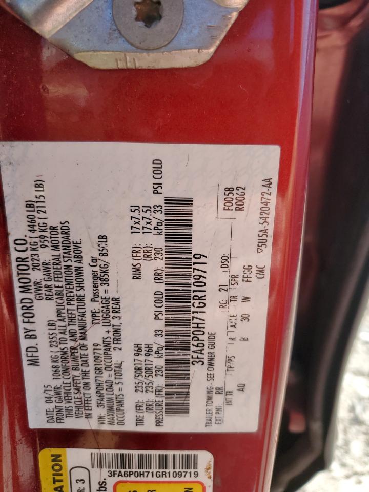 3FA6P0H71GR109719 FORD FUSION 2016