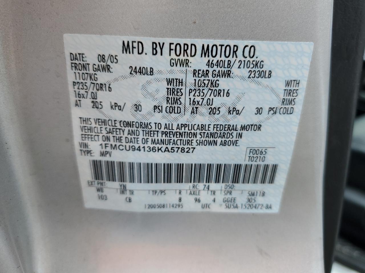 1FMCU94136KA57827 2006 Ford Escape Limited