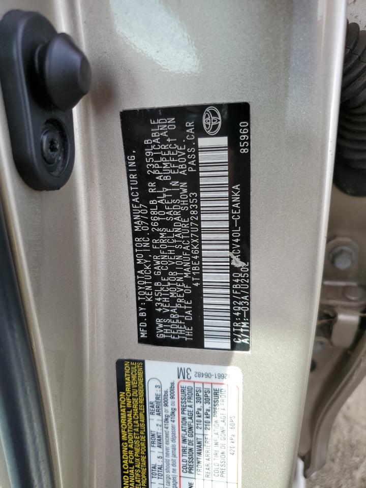 4T1BE46KX7U728353 2007 Toyota Camry Ce