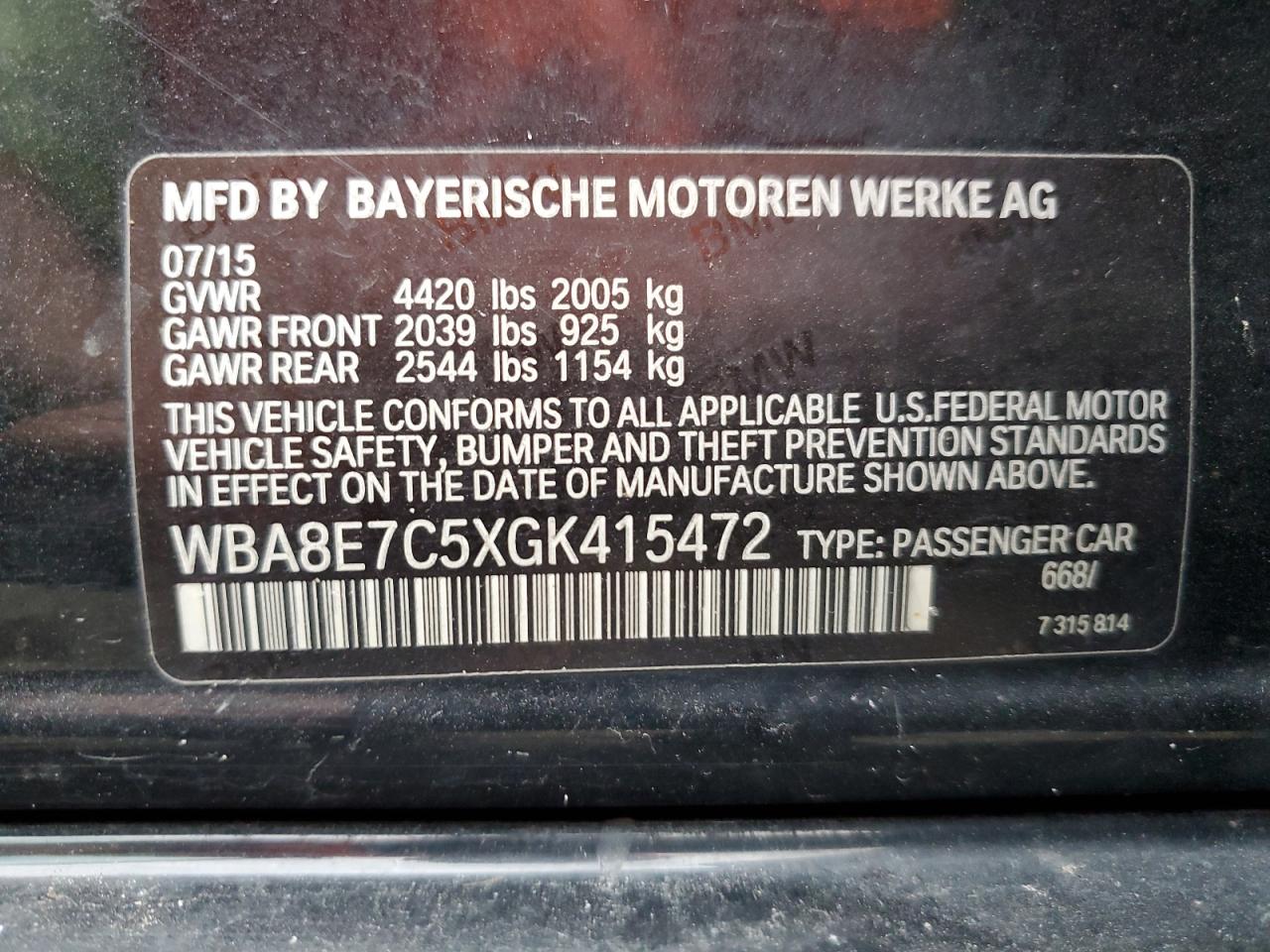 VIN WBA8E7C5XGK415472 2016 BMW 3 SERIES no.12