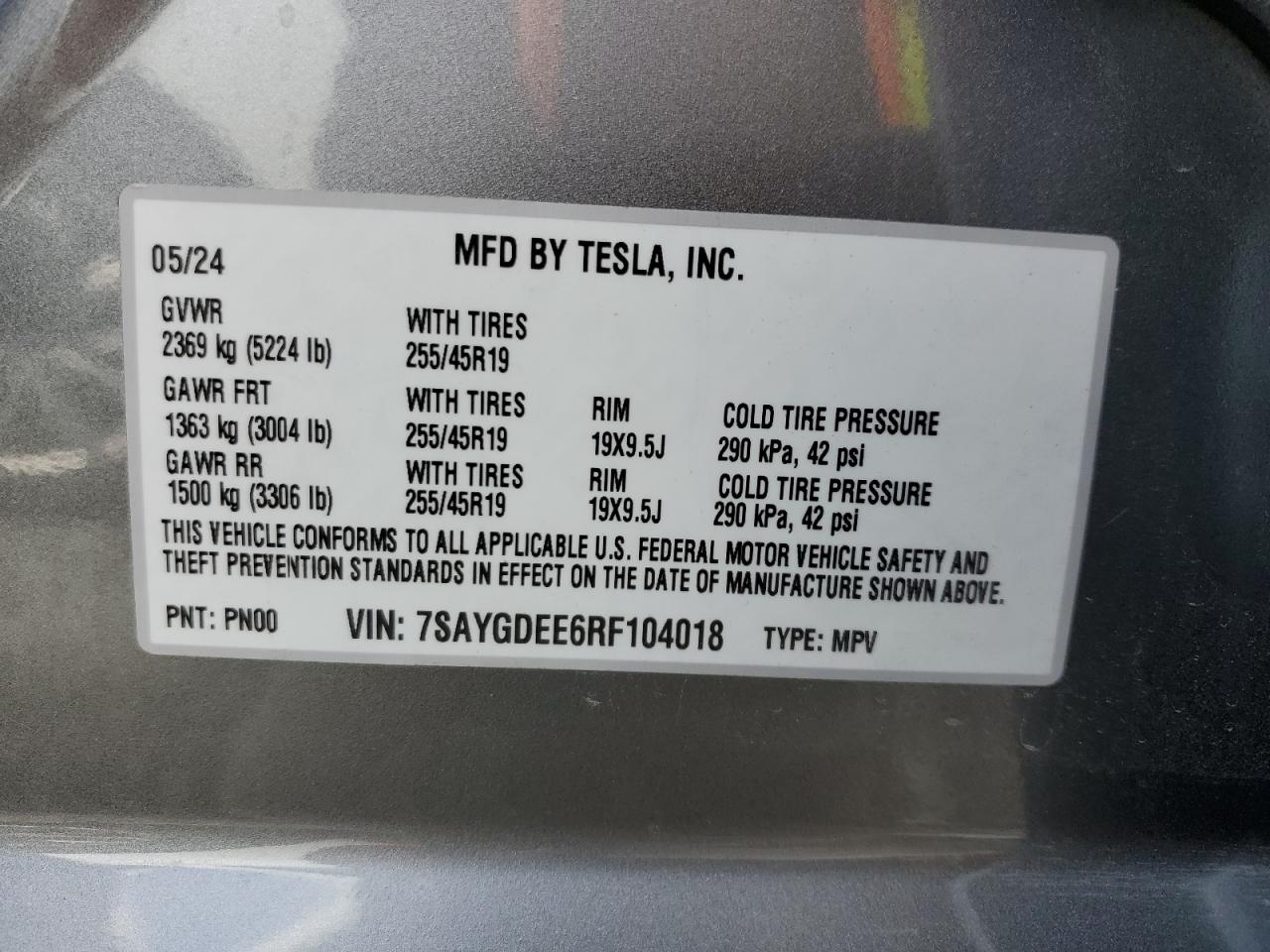 7SAYGDEE6RF104018 2024 Tesla Model Y