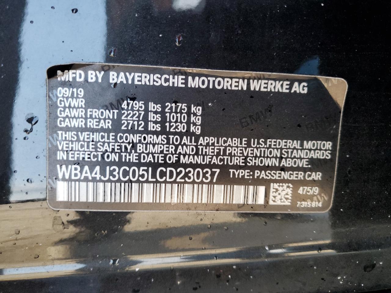 2020 BMW 430Xi Gran Coupe VIN: WBA4J3C05LCD23037 Lot: 73734954