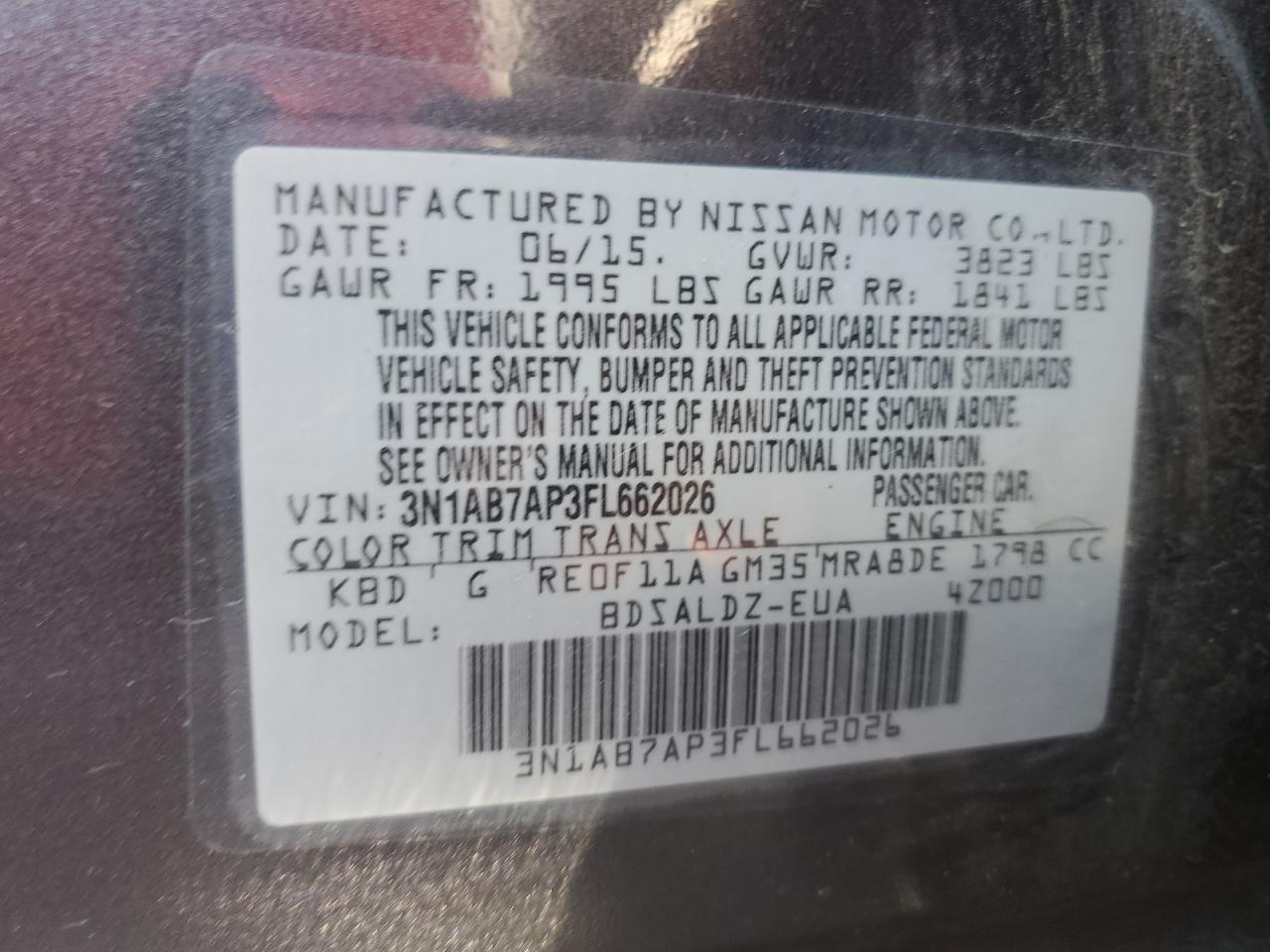 3N1AB7AP3FL662026 2015 Nissan Sentra S