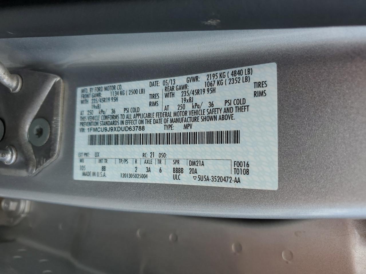 1FMCU9J9XDUD63788 2013 Ford Escape Titanium