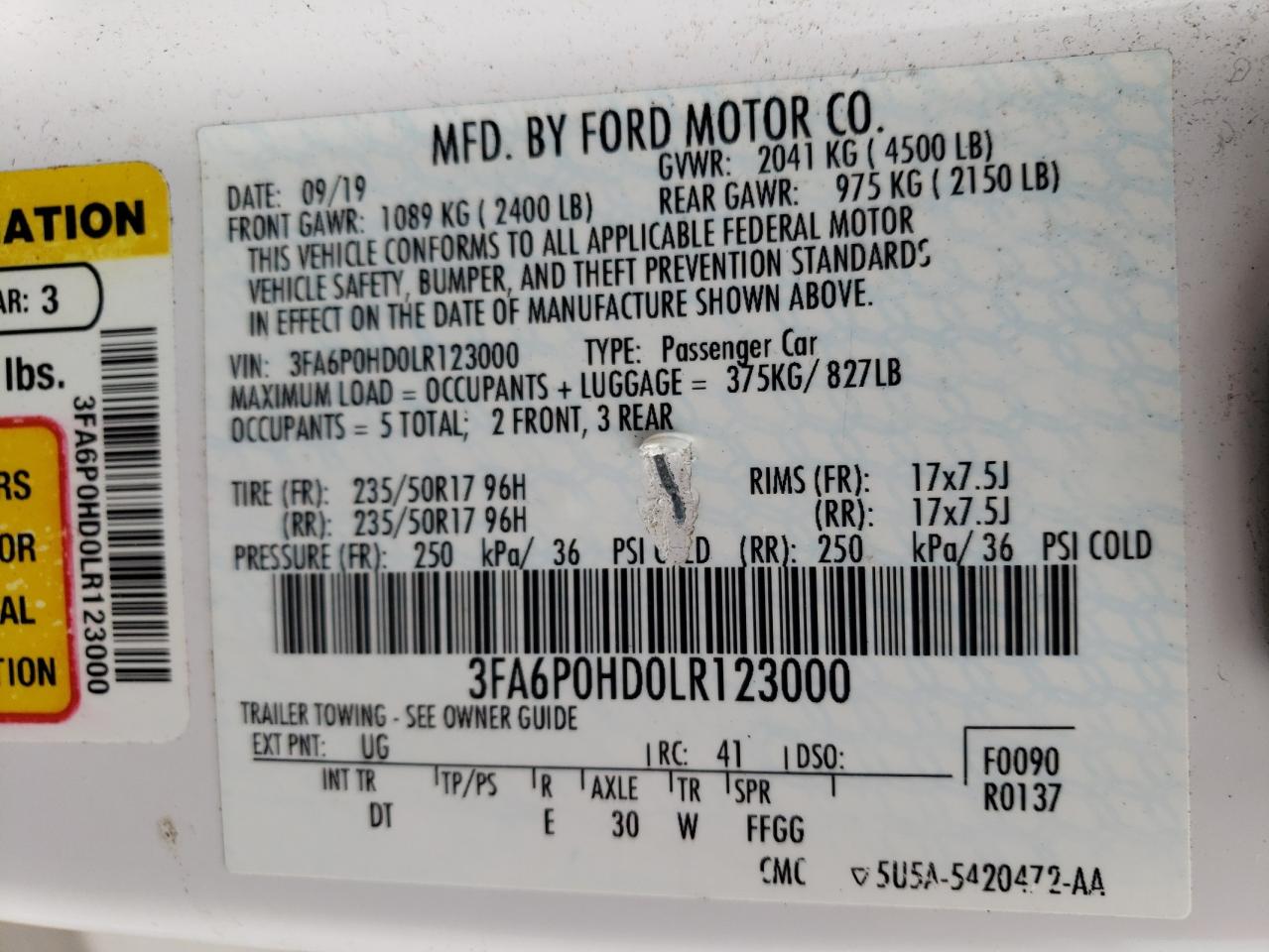 3FA6P0HD0LR123000 2020 FORD FUSION - Image 12