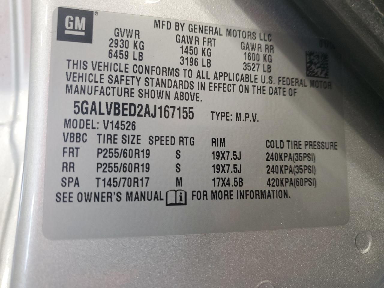 5GALVBED2AJ167155 2010 Buick Enclave Cxl