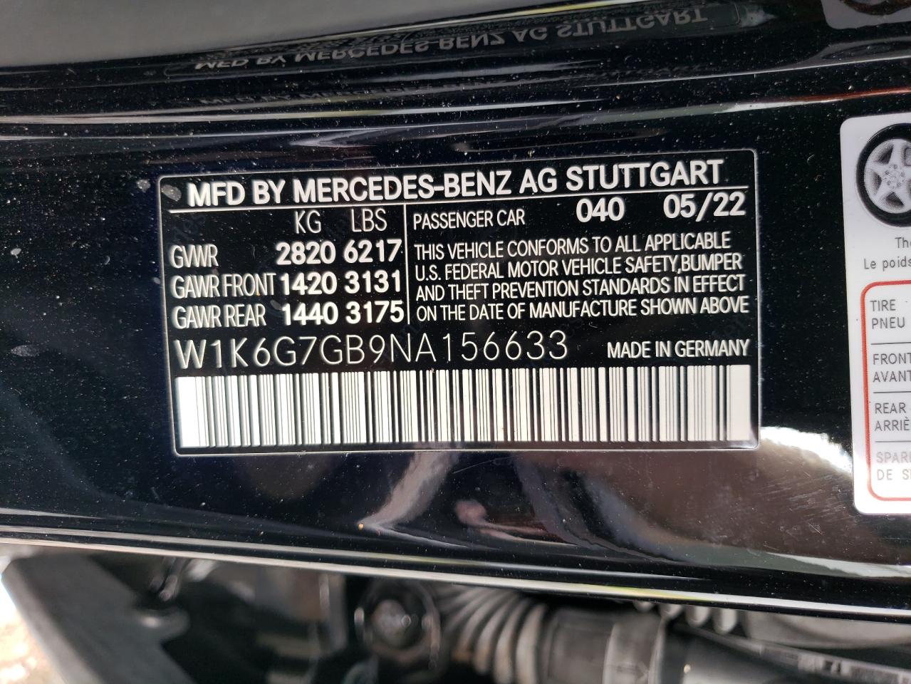 W1K6G7GB9NA156633 2022 Mercedes-Benz S 580 4Matic