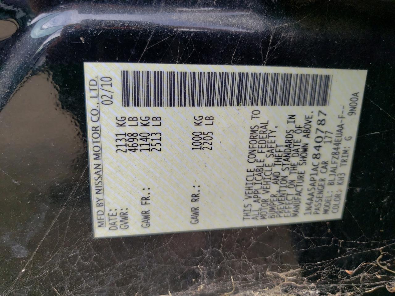 1N4AA5AP1AC840787 2010 Nissan Maxima S