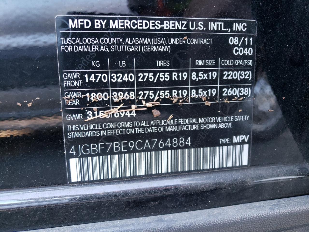 4JGBF7BE9CA764884 2012 Mercedes-Benz Gl 450 4Matic