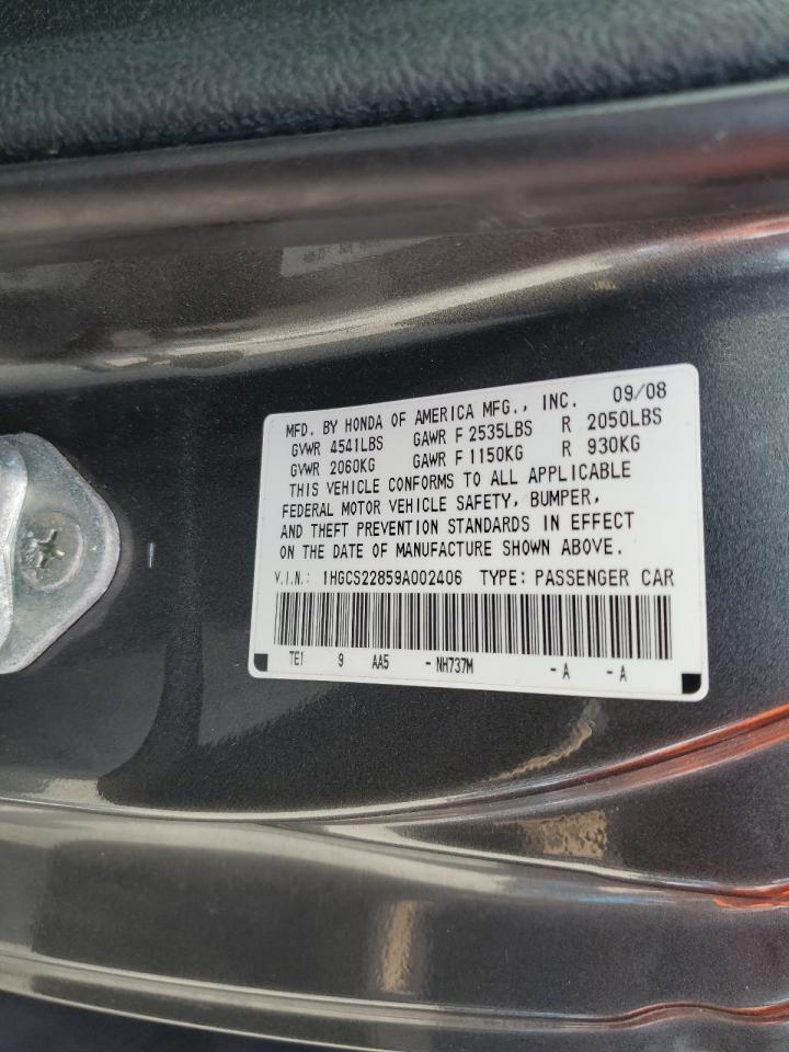 1HGCS22859A002406 2009 Honda Accord Exl