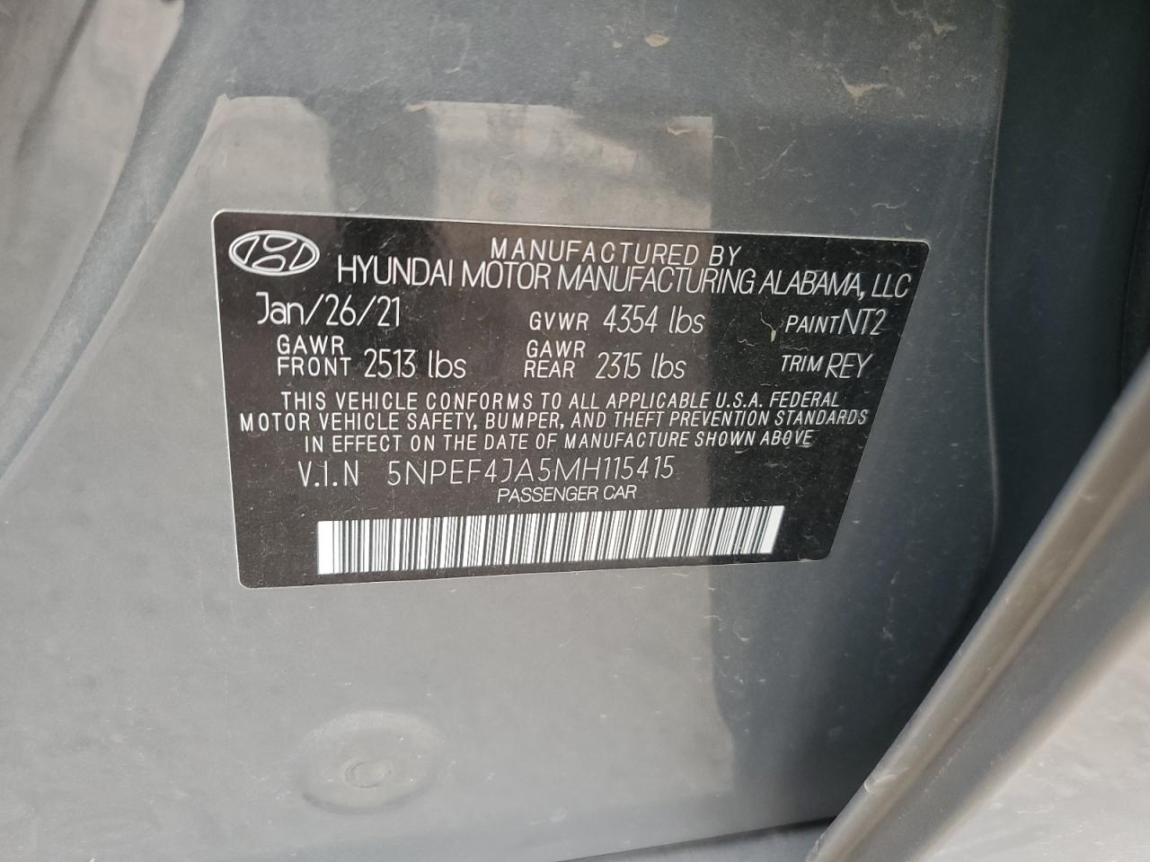 2021 Hyundai Sonata Sel VIN: 5NPEF4JA5MH115415 Lot: 71312224