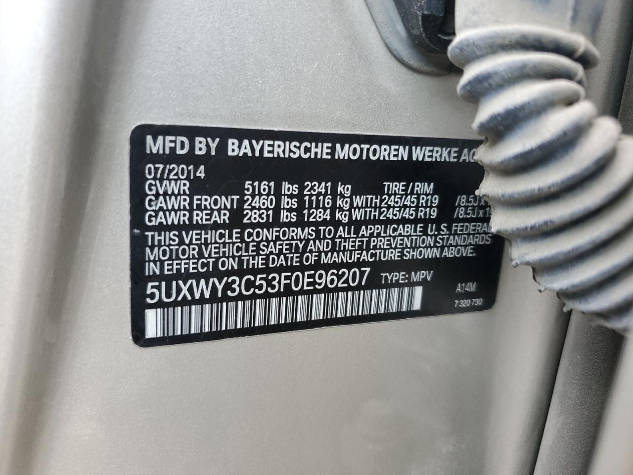 5UXWY3C53F0E96207 2015 BMW X3 xDrive28D