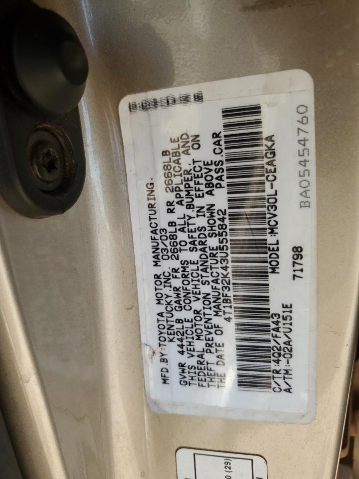 4T1BF32K43U555842 2003 Toyota Camry Le