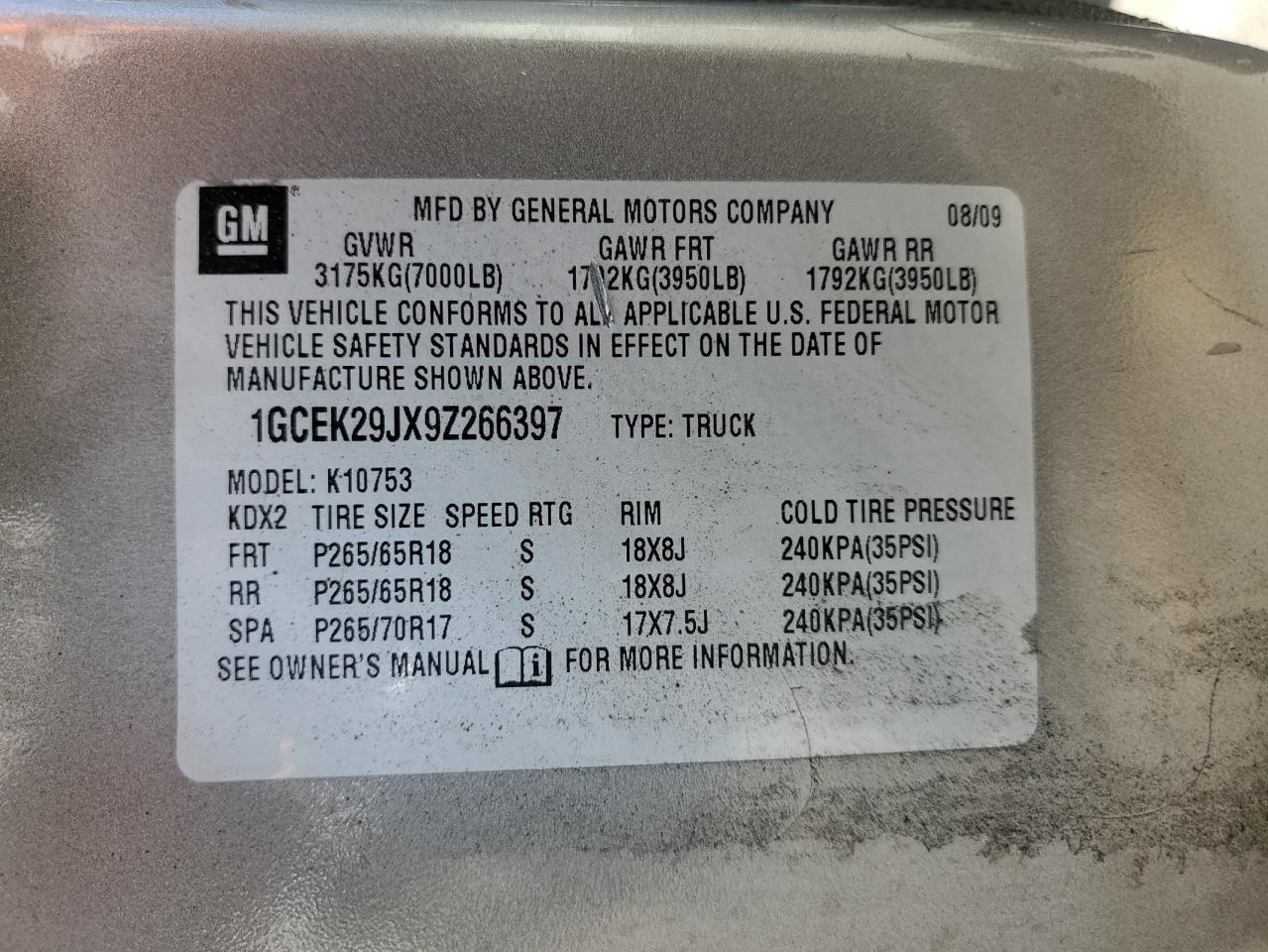 2009 Chevrolet Silverado K1500 Lt VIN: 1GCEK29JX9Z266397 Lot: 72226044