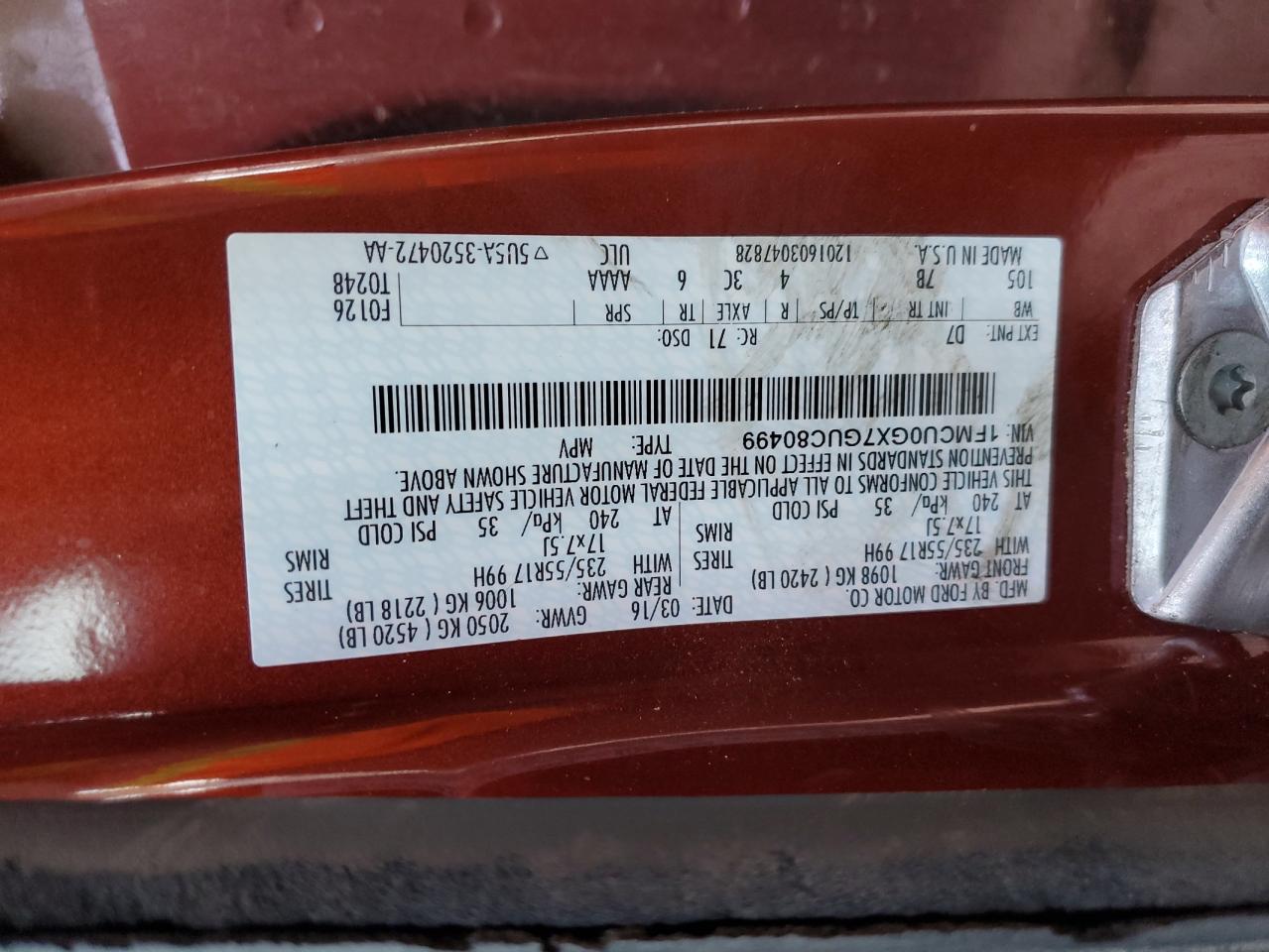 1FMCU0GX7GUC80499 2016 Ford Escape Se