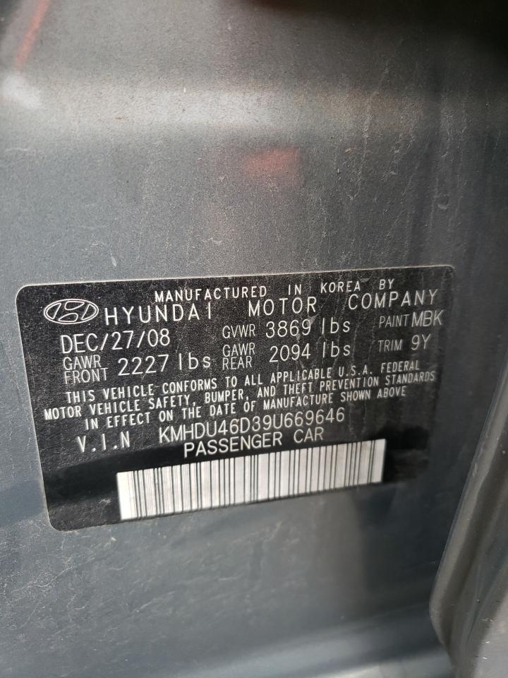 KMHDU46D39U669646 2009 Hyundai Elantra Gls