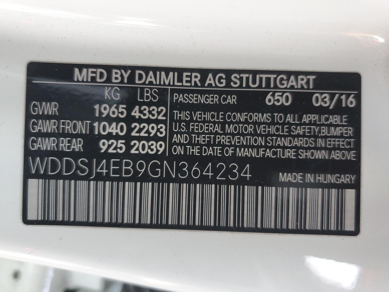 WDDSJ4EB9GN364234 2016 Mercedes-Benz Cla 250