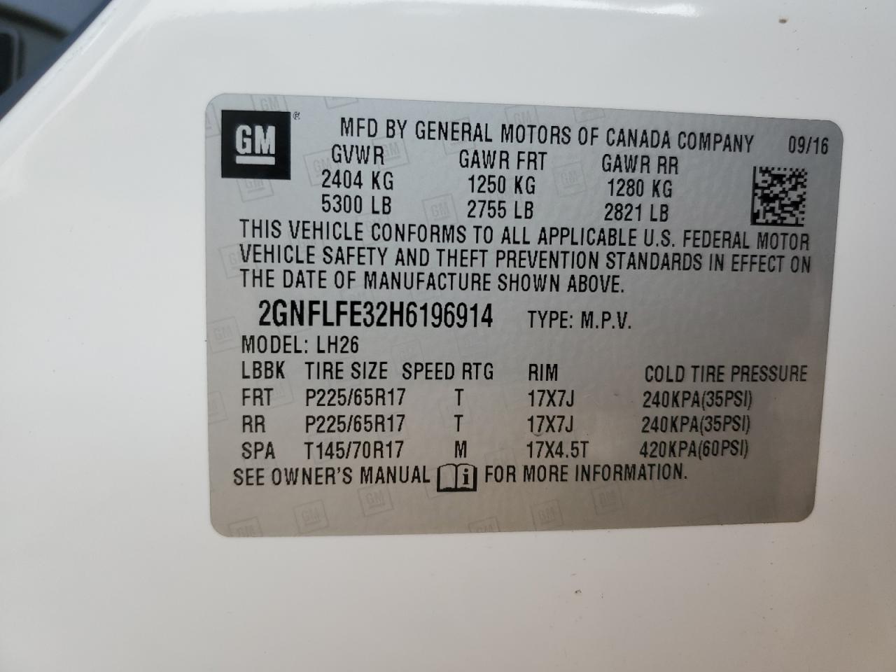 2GNFLFE32H6196914 2017 Chevrolet Equinox Lt