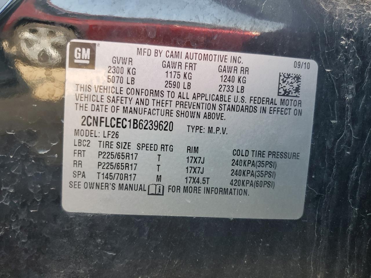 2CNFLCEC1B6239620 2011 Chevrolet Equinox Ls