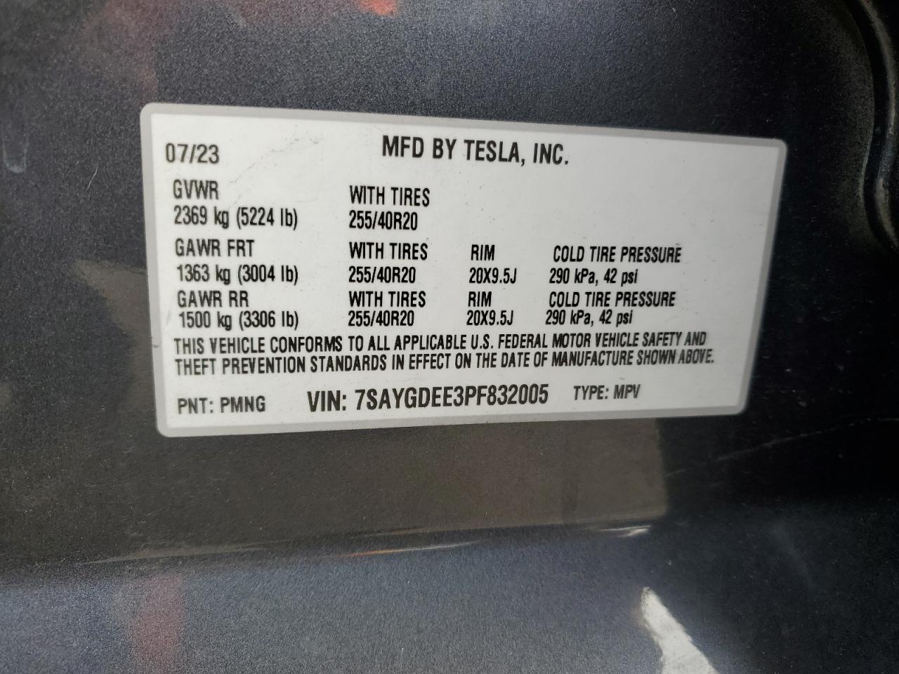 7SAYGDEE3PF832005 2023 Tesla Model Y