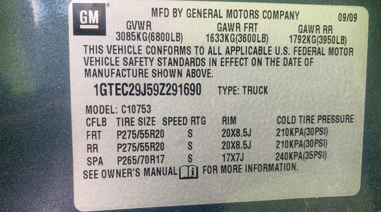 1GTEC29J59Z291690 2009 GMC Sierra C1500 Sle