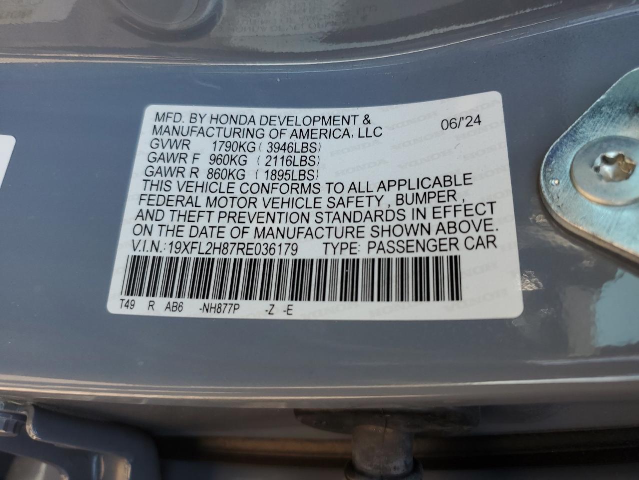 19XFL2H87RE036179 2024 Honda Civic Sport