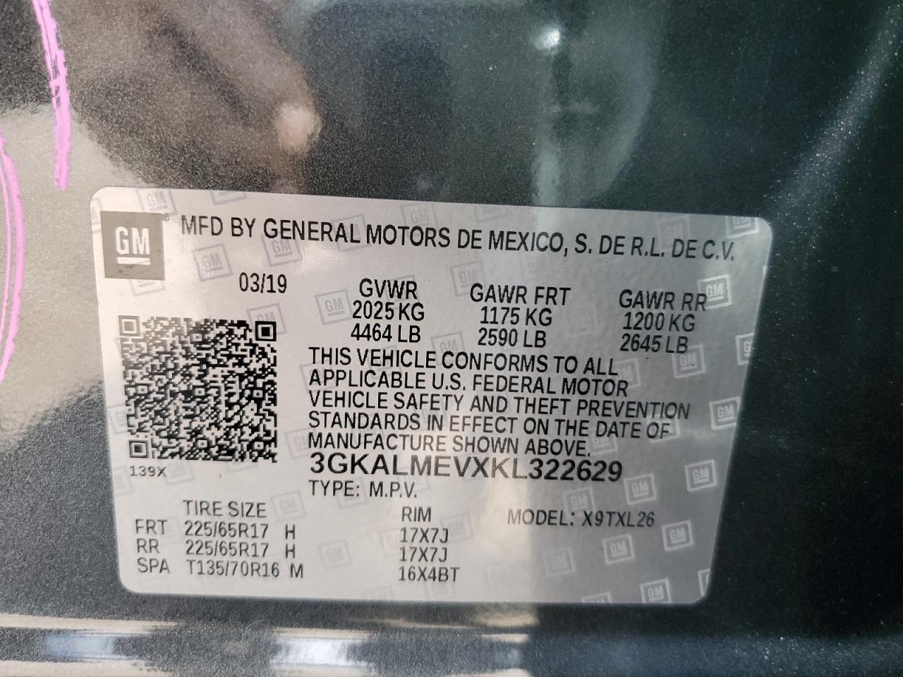 3GKALMEVXKL322629 2019 GMC Terrain Sle