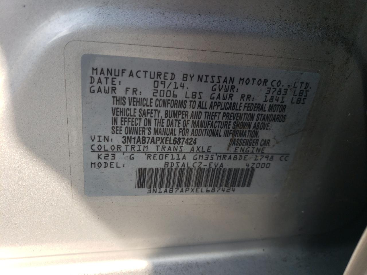 3N1AB7APXEL687424 2014 Nissan Sentra S