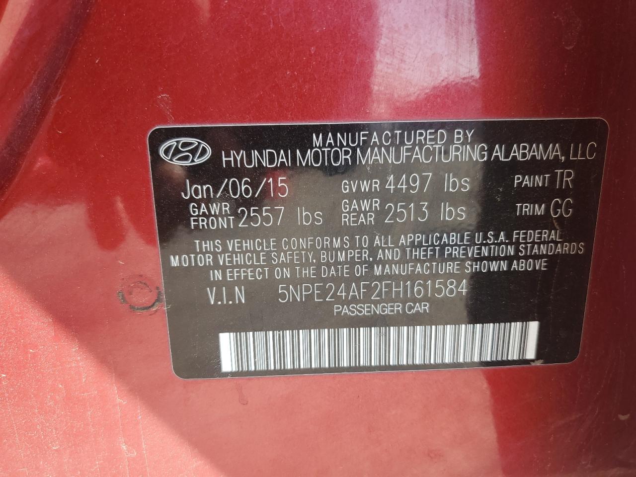 5NPE24AF2FH161584 2015 Hyundai Sonata Se