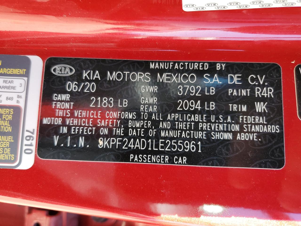 3KPF24AD1LE255961 2020 Kia Forte Fe