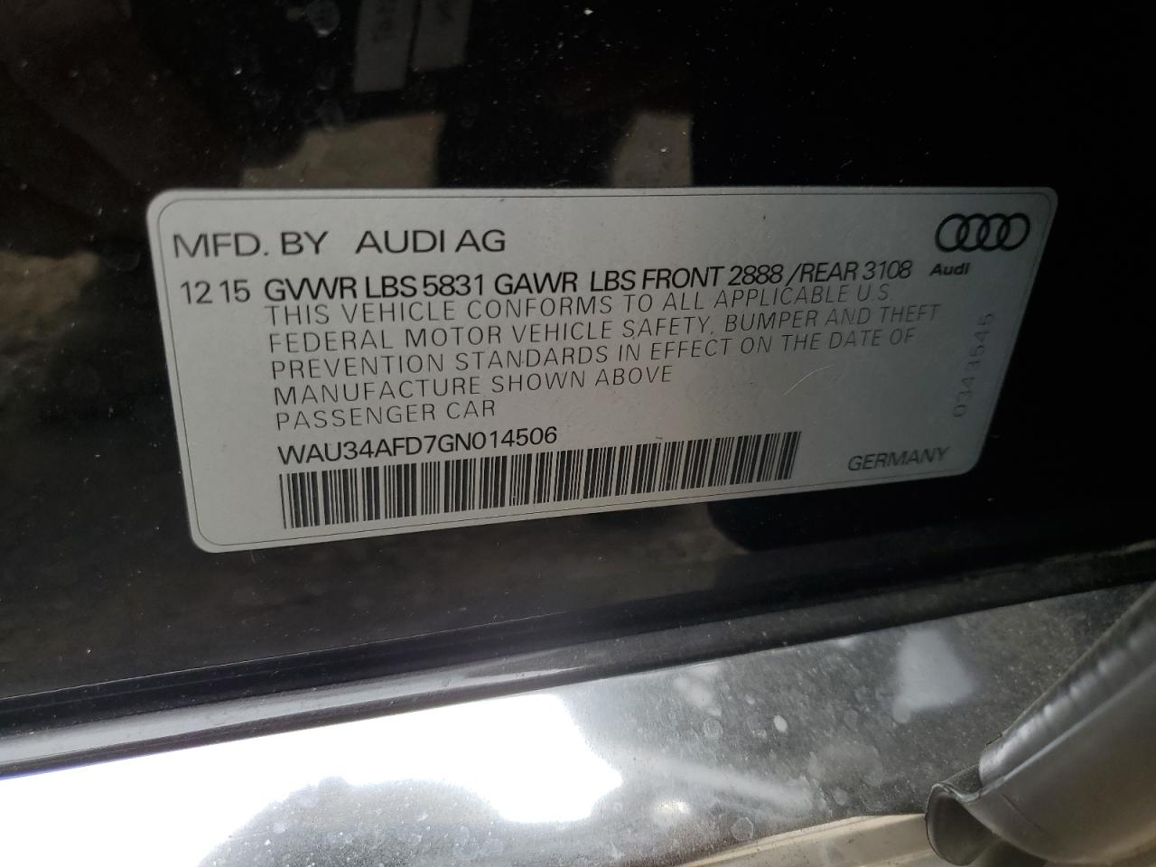 WAU34AFD7GN014506 2016 Audi A8 L Quattro