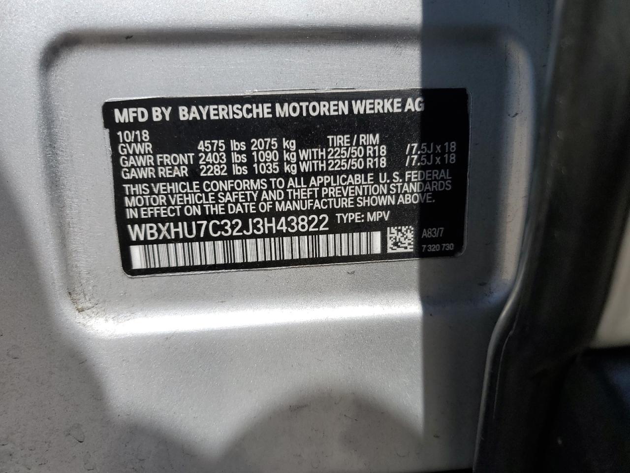 WBXHU7C32J3H43822 2018 BMW X1 Sdrive28I