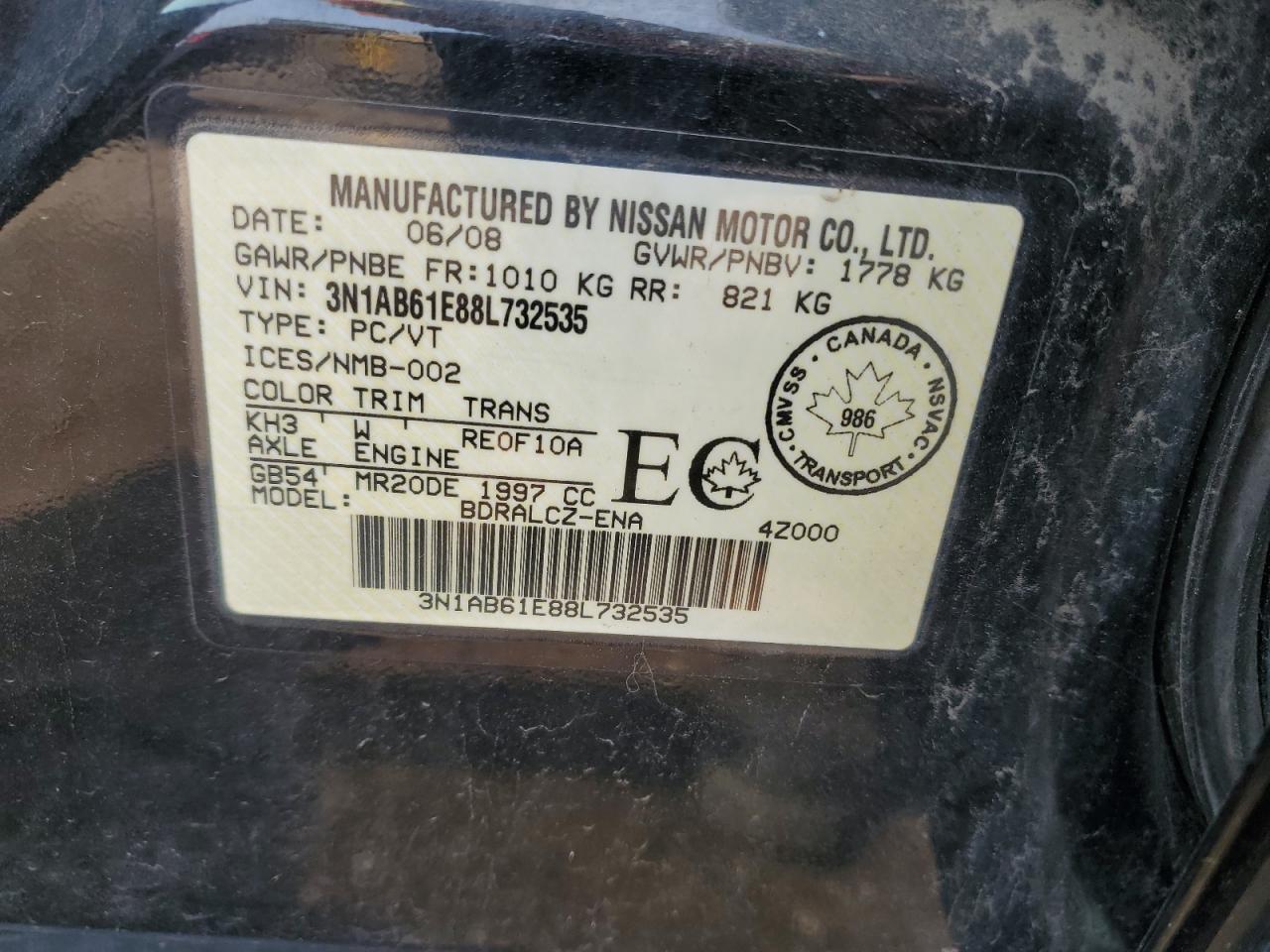 3N1AB61E88L732535 2008 Nissan Sentra 2.0