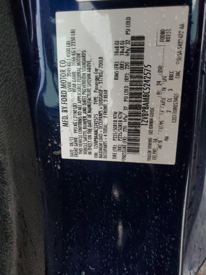 2012 Ford Mustang VIN: 1ZVBP8AM8C5242575 Lot: 72924124